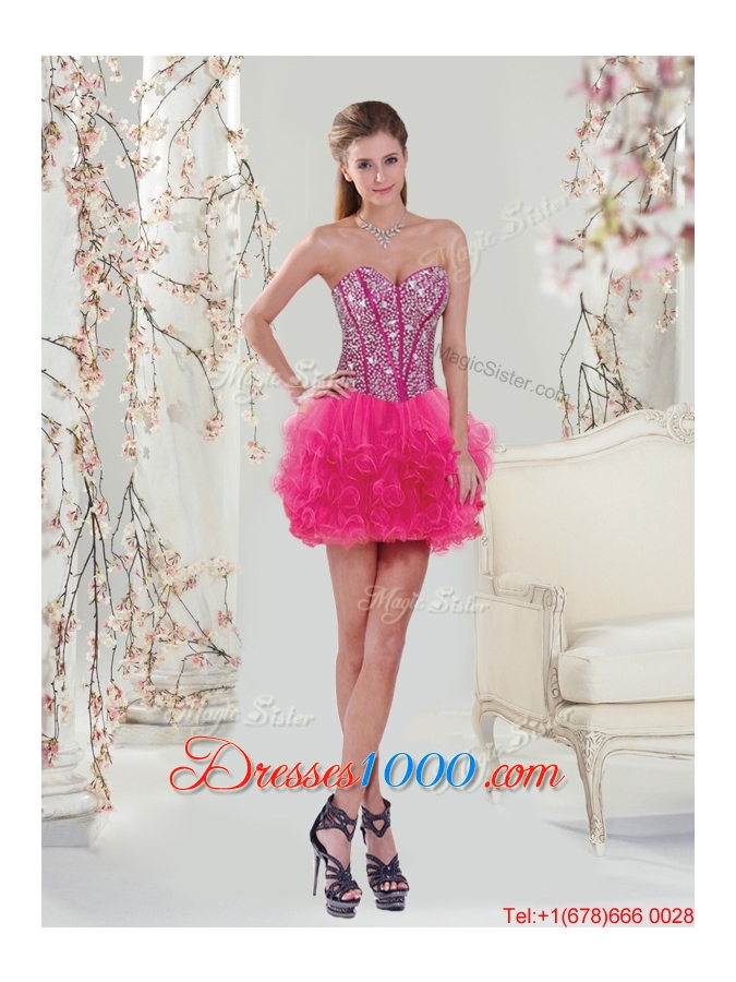 Pretty Sweetheart Beaded and Ruffles Detachable Quinceanera Dresses in Hot Pink