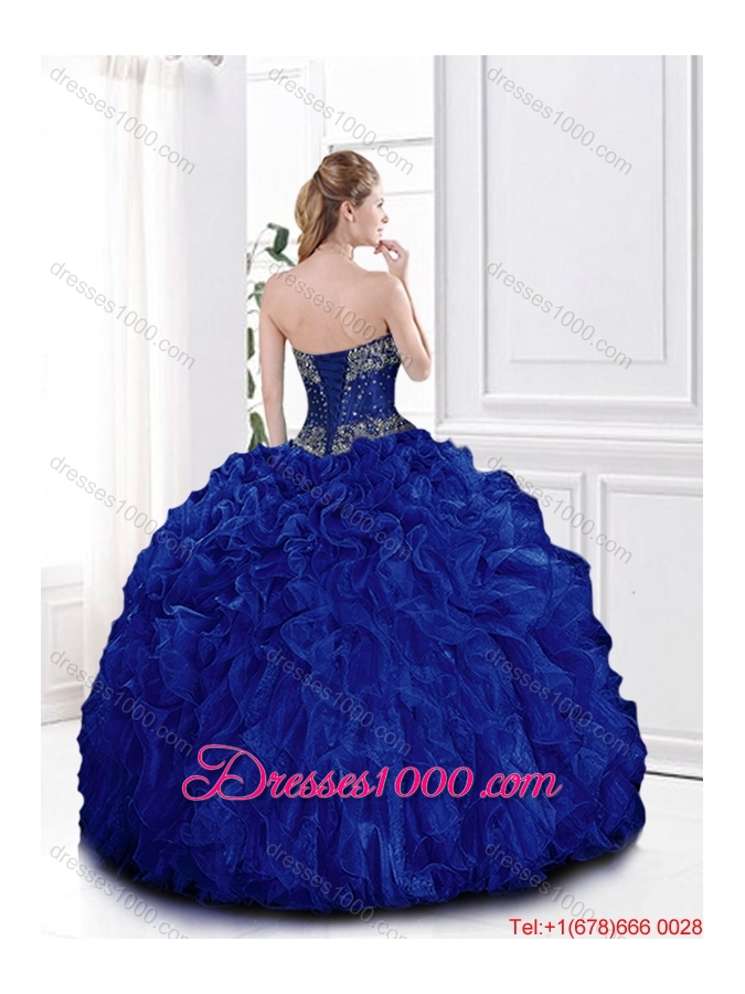 Elegant Beaded and Ruffles Quinceanera Gowns in Royal Blue