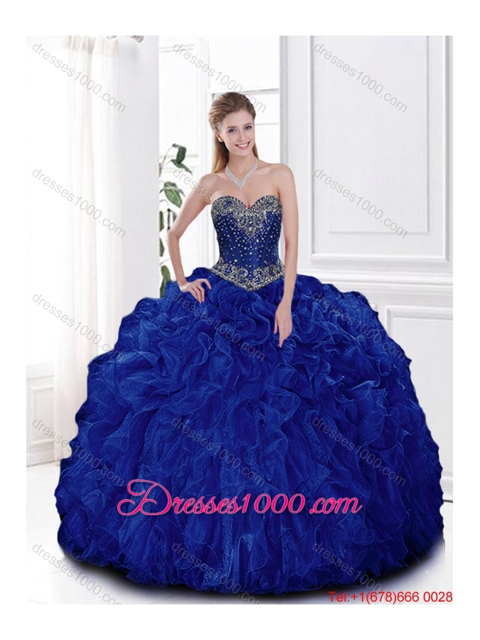 Elegant Beaded and Ruffles Quinceanera Gowns in Royal Blue