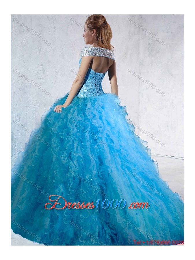 Fashionable Beaded and Laced 2016 Quinceanera Gowns with Brush Train