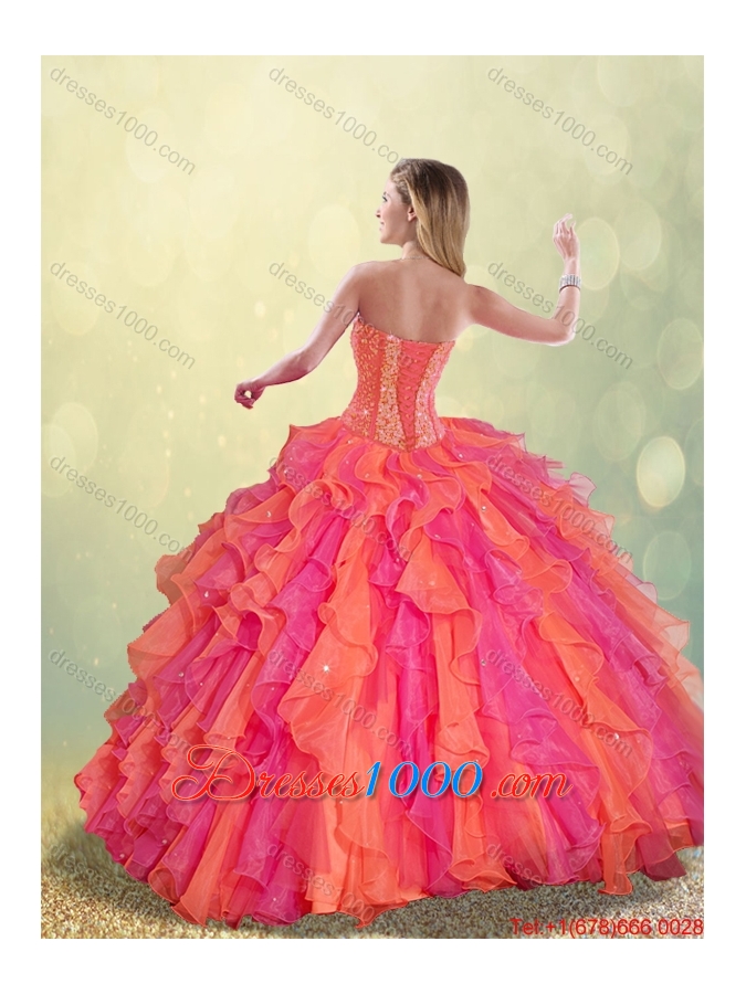 2015 Fall Cheap Beading and Ruffles Quinceanera Dresses in Multi Color