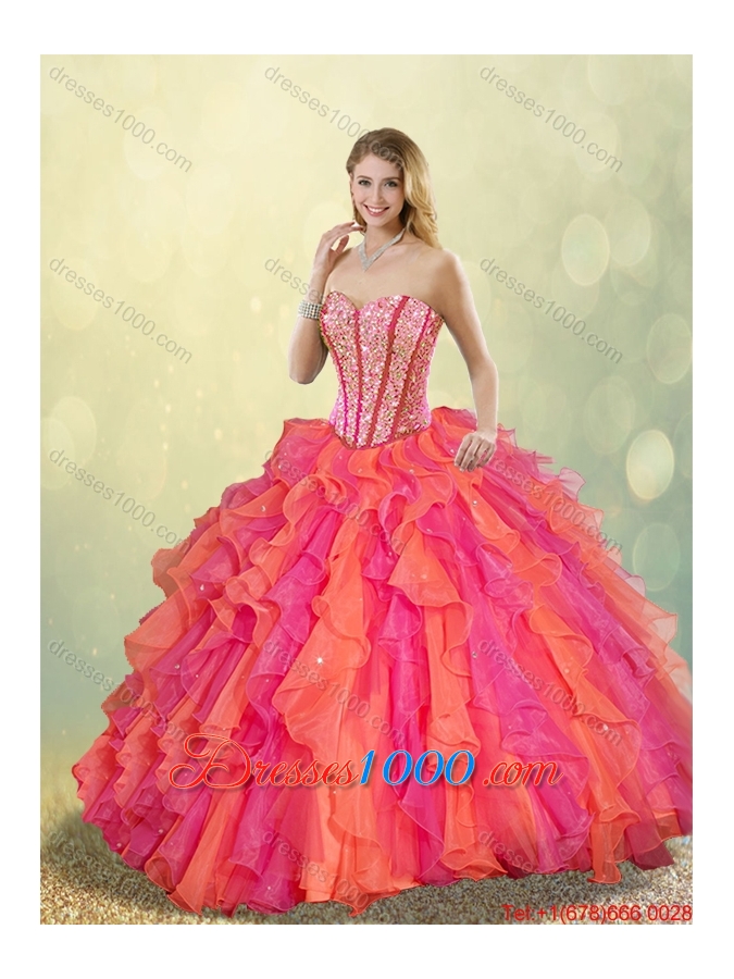 2015 Fall Cheap Beading and Ruffles Quinceanera Dresses in Multi Color