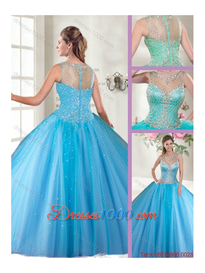 Beautiful Scoop Tulle Sweet 16 Dresses with Beading