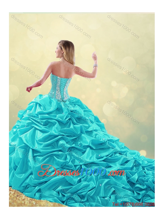 Cheap Beading and Pick Ups Detachable Quinceanera Gowns with Court Train