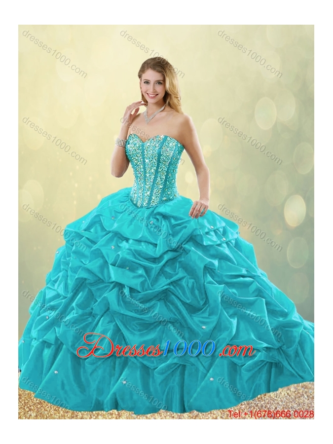 Cheap Beading and Pick Ups Detachable Quinceanera Gowns with Court Train