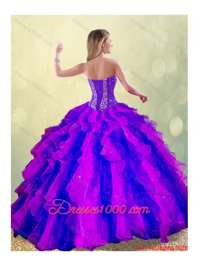 Classical Beading and Ruffles Multi Color Detachable Quinceanera Dresses