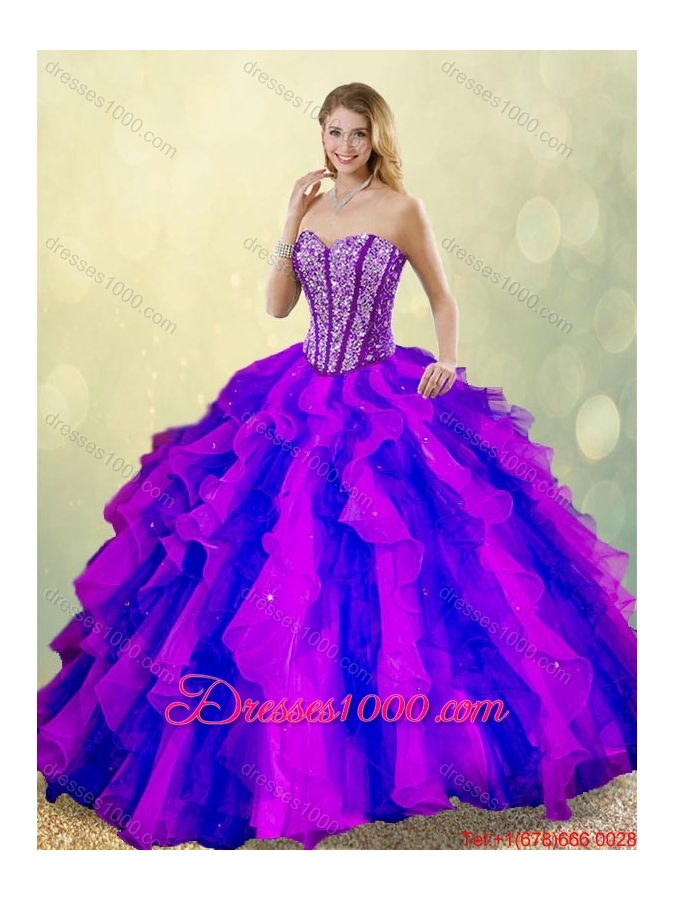 Classical Beading and Ruffles Multi Color Detachable Quinceanera Dresses