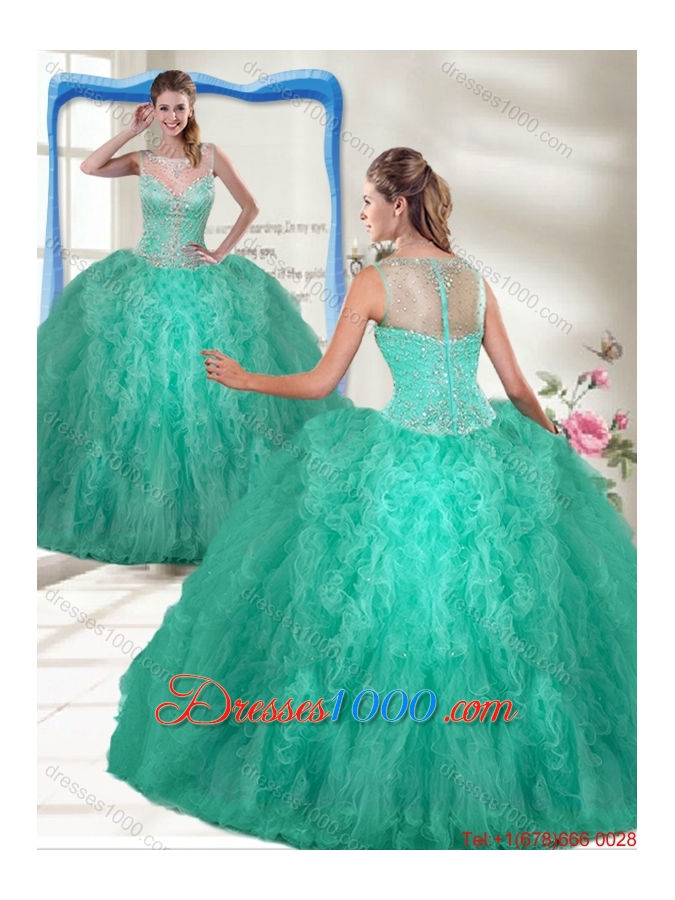 Fashionable Scoop Turquoise Quinceanera Gowns with Zipper Up for 2016 Spring
