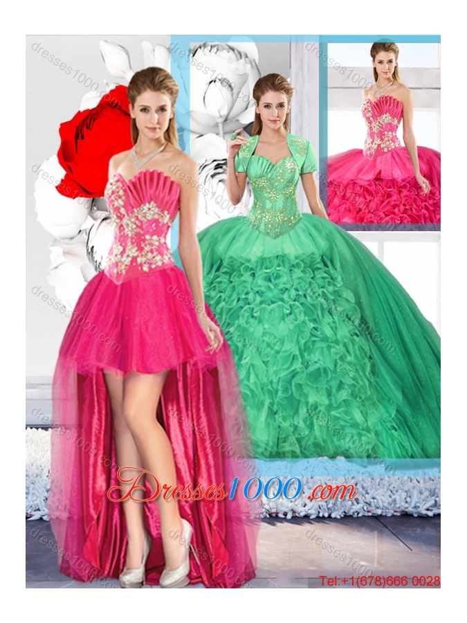 Beaded and Ruffles Inexpensive Detachable Quinceanera Dresses