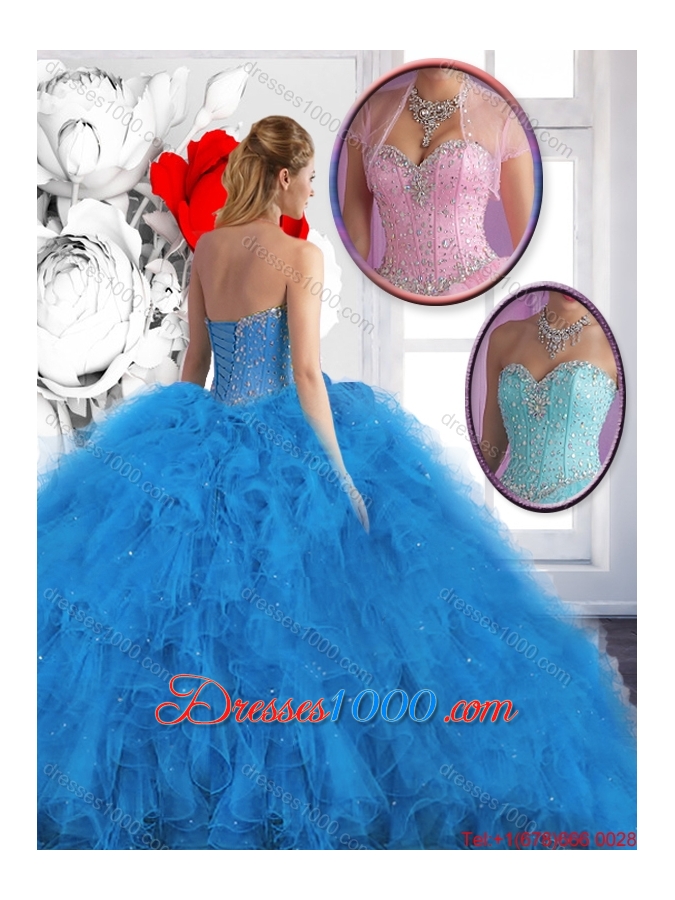 Cheap Beading Sweetheart Quinceanera Dresses in Blue