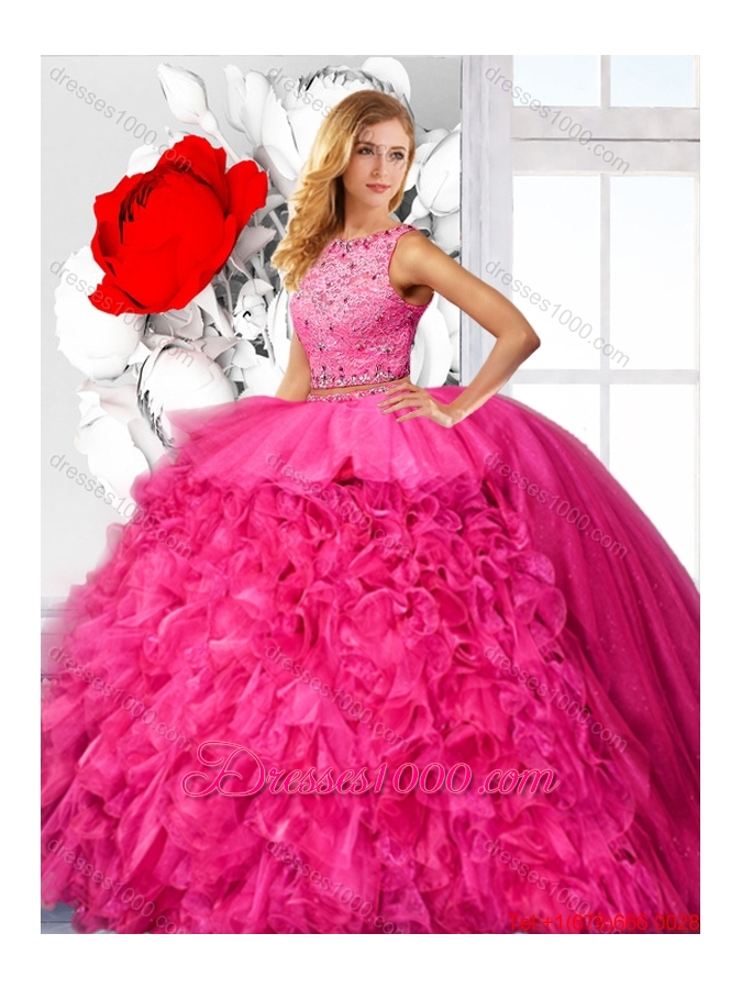Cheap Hot Pink Detachable Quinceanera Dresses with Scoop