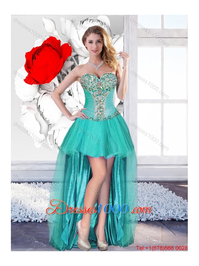 Gorgeous Turquoise Detachable Quinceanera Gowns with Beading for Fall