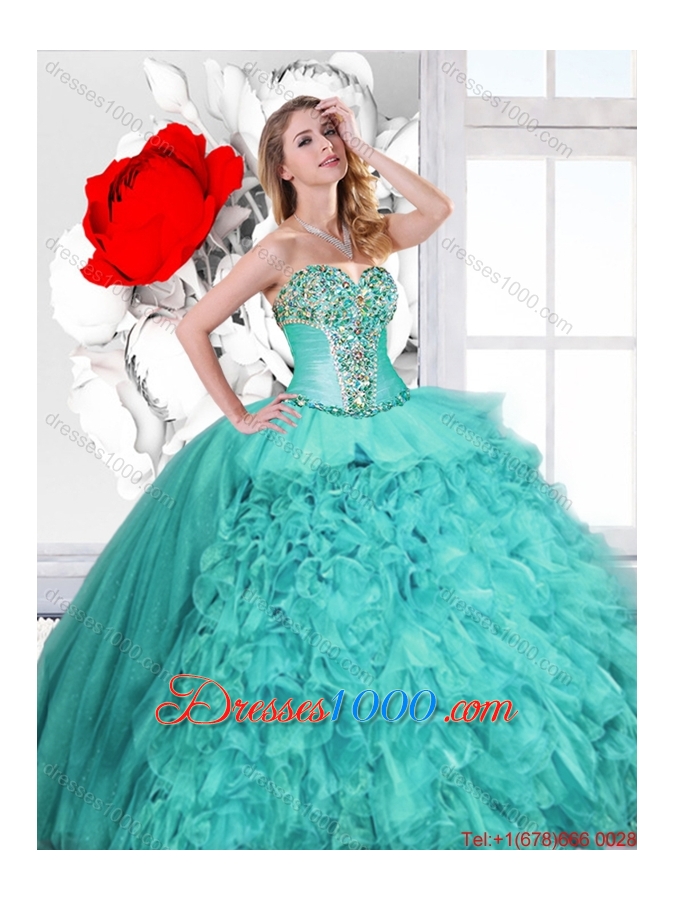 Gorgeous Turquoise Detachable Quinceanera Gowns with Beading for Fall