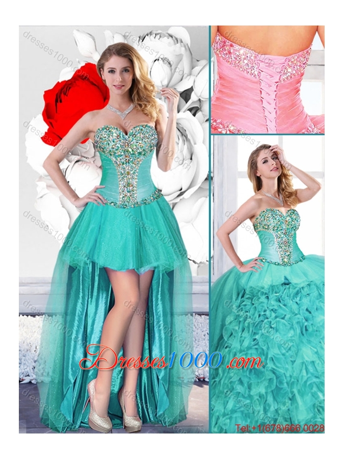 Gorgeous Turquoise Detachable Quinceanera Gowns with Beading for Fall