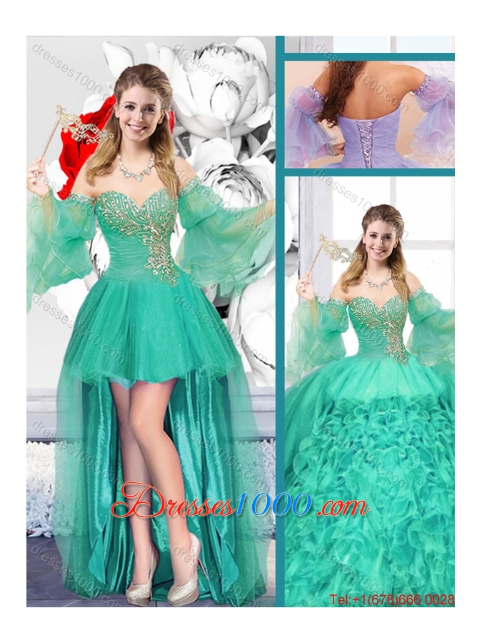 New Style Sweetheart Detachable Sweet 16 Gowns with Ruffles