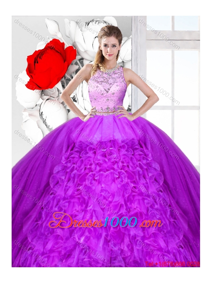 Perfect Beaded and Ruffles Detachable Sweet 16 Dresses with Scoop