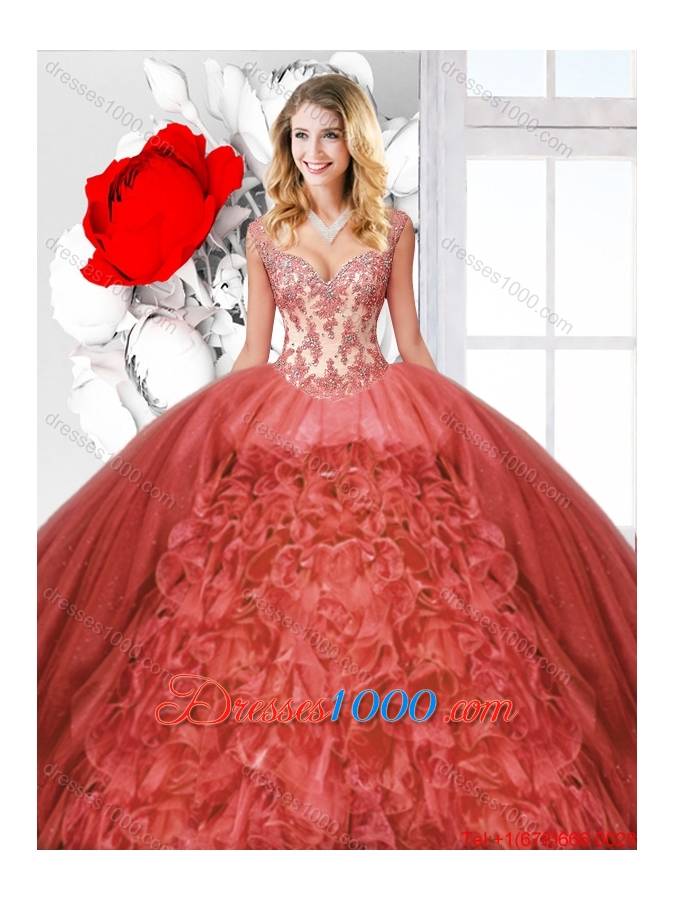Popular Straps Detachable Quinceanera Dresses with Appliques and Ruffles