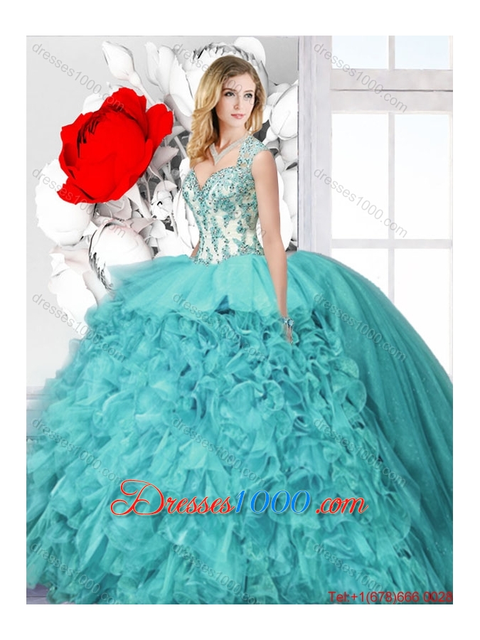 Popular Straps Detachable Quinceanera Dresses with Appliques and Ruffles