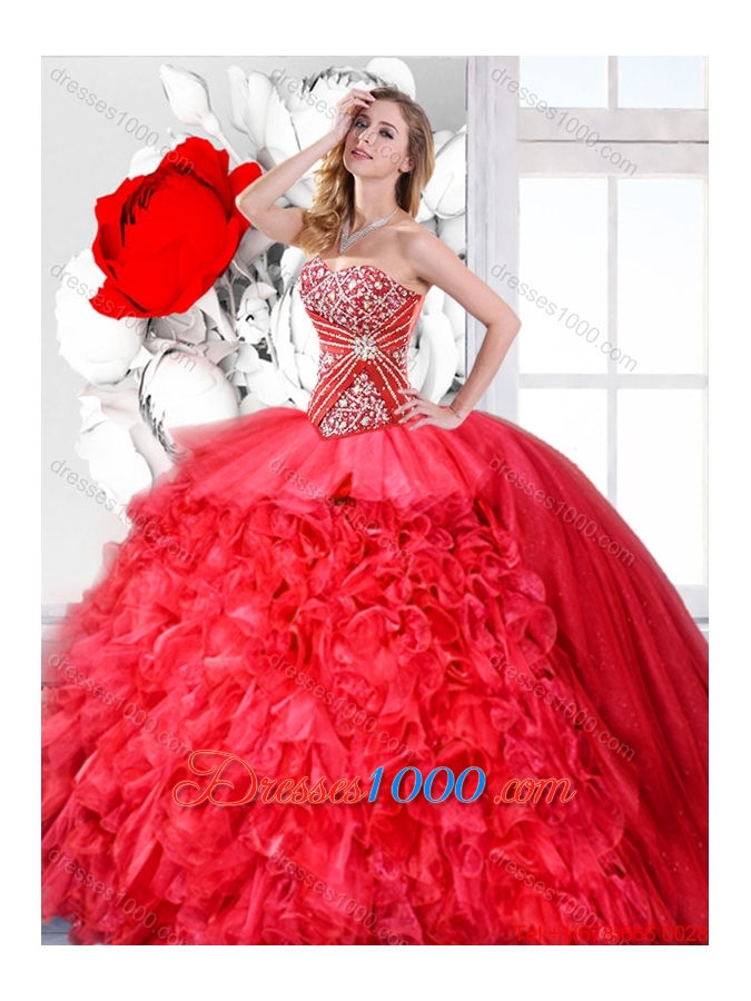 Red 2016 Fashionable Detachable Sweet 16 Dresses with Ruffles