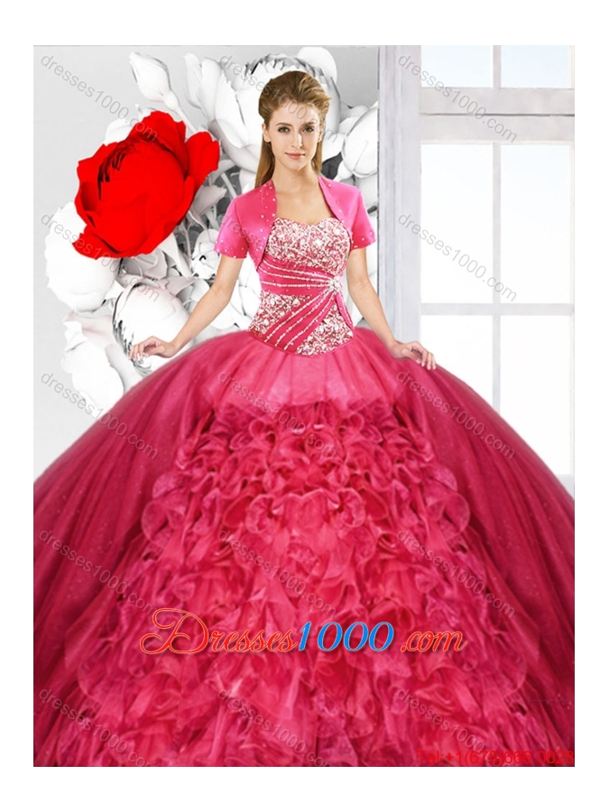 Red 2016 Fashionable Detachable Sweet 16 Dresses with Ruffles
