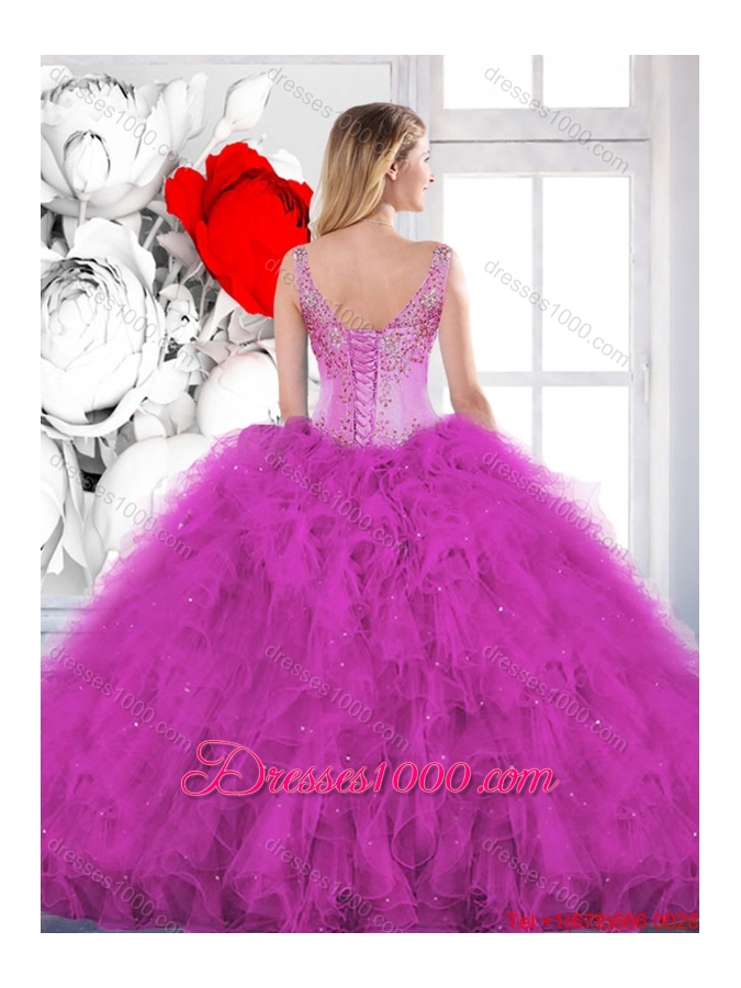 Gorgeous Beading Scoop Teal Sweet 16 Dresses with Ruffles