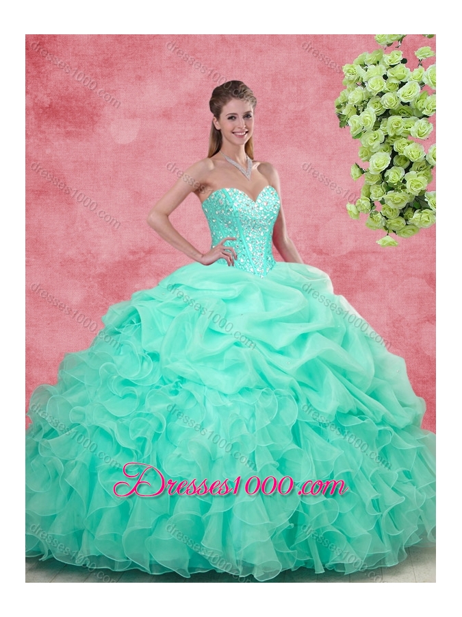 Gorgeous Ball Gown Beading Princesita With Quinceanera Dresses in Apple Green for 2016