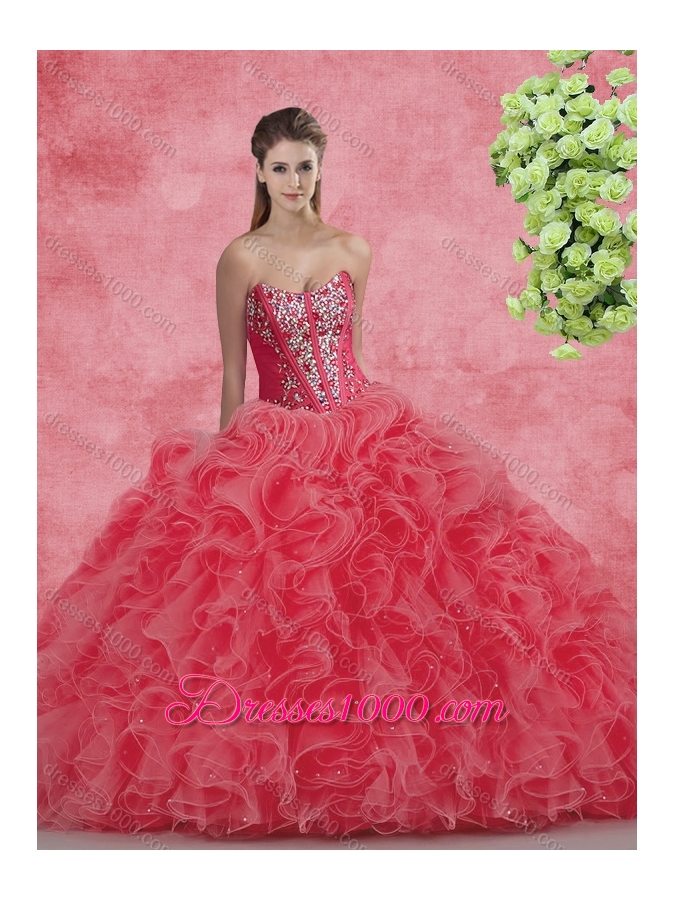 Wonderful Ball Gown Sweetheart Beading Princesita With Quinceanera Dresses in Coral Red