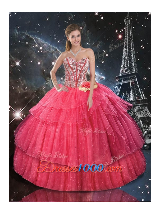 Fashionable Ball Gown Coral Red Princesita With Quinceanera Dresses with Beading for Fall