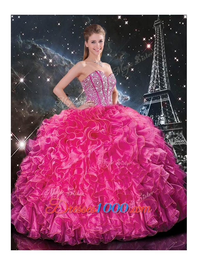 Luxurious Beading Princesita With Quinceanera Dresses in Hot Pink