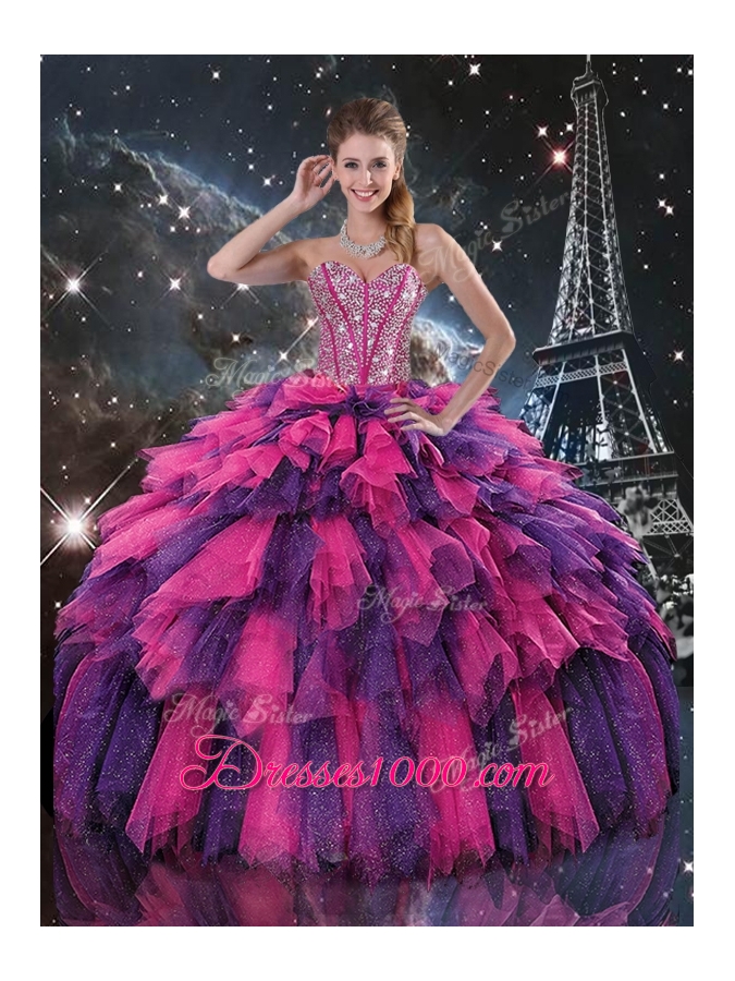 New Style Ball Gown Princesita With Quinceanera Dresses with Beading and Ruffled Layers for Fall