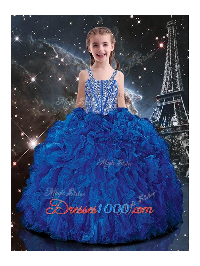 Wonderful Ball Gown Princesita With Quinceanera Dresses with Beading and Ruffles in Blue for Fall