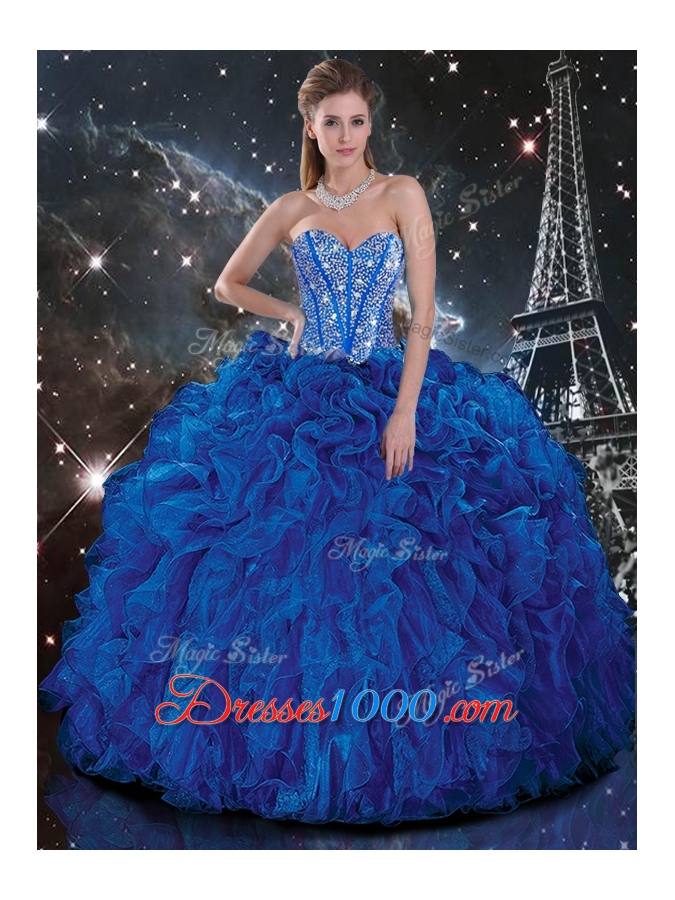 Wonderful Ball Gown Princesita With Quinceanera Dresses with Beading and Ruffles in Blue for Fall