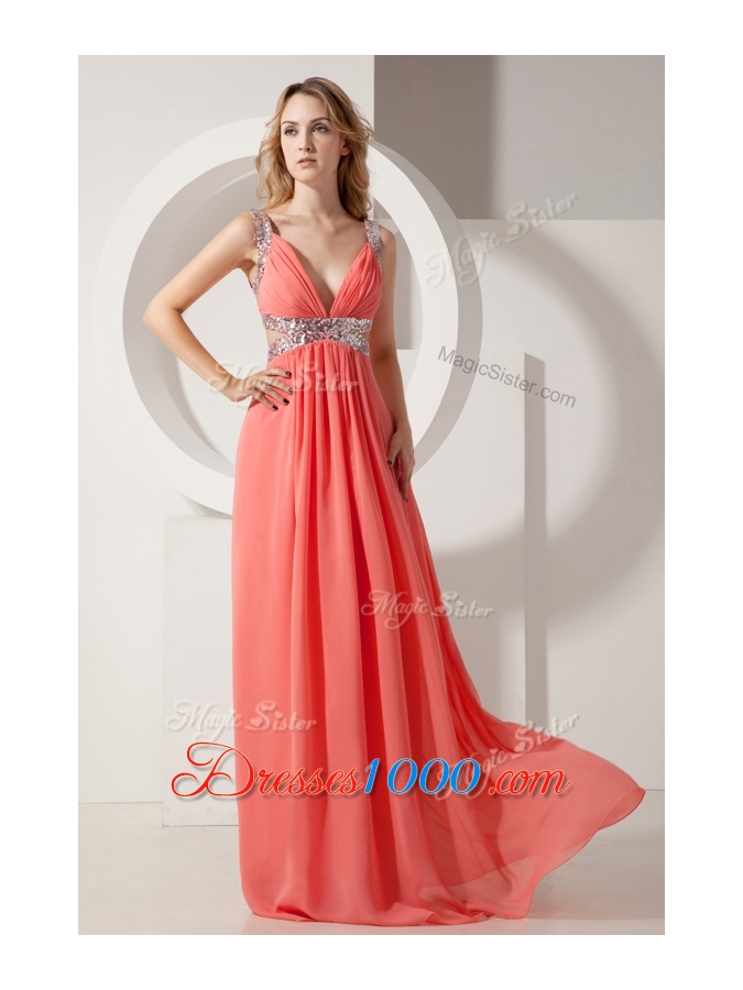 2016 Elegant Empire Straps Sequins Long Prom Dresses