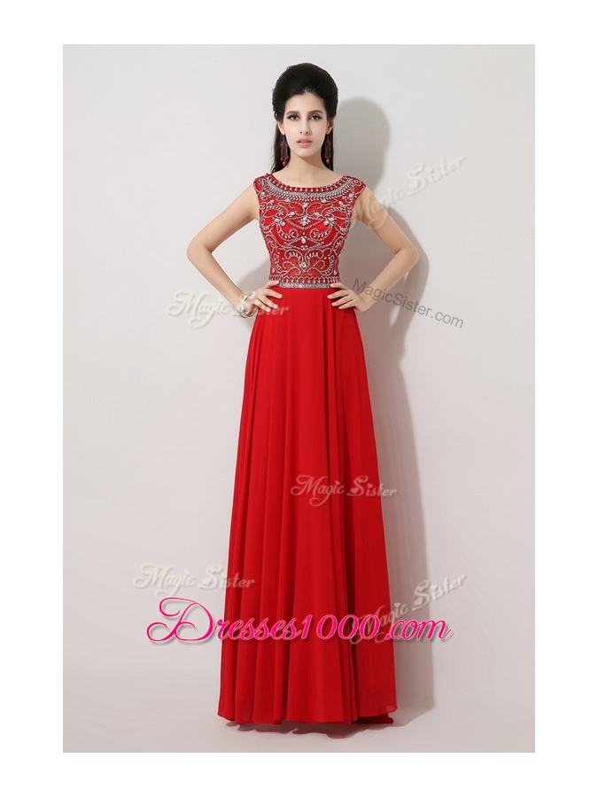 Beautiful Empire Bateau Brush Train Prom Dresses with Beading