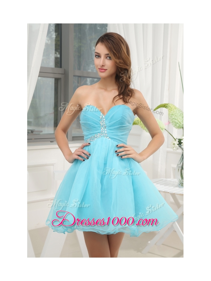 Beautiful Sweetheart Beading Short Prom Dress in Aqua Blue for Homecoming