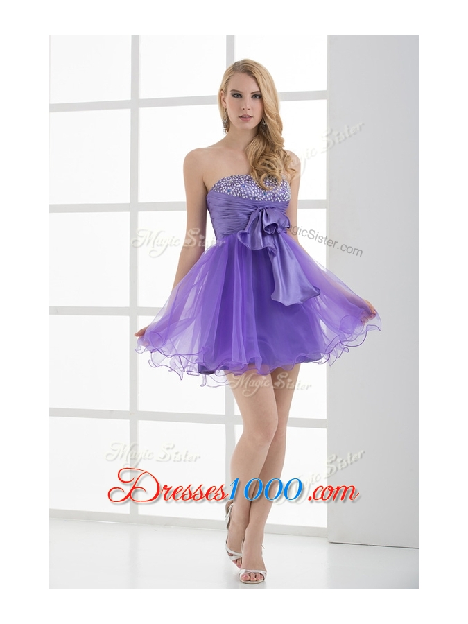 Beautiful Sweetheart Eggplant Purple Short Prom Dresses with Beading
