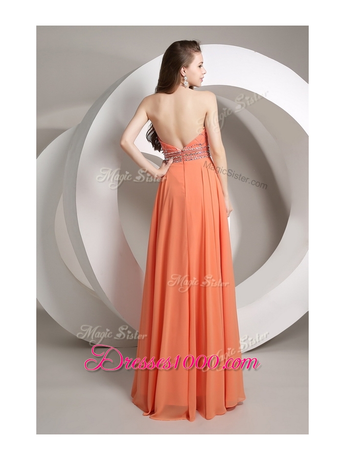 Elegant Empire Halter Top Orange Prom Dresses with Beading