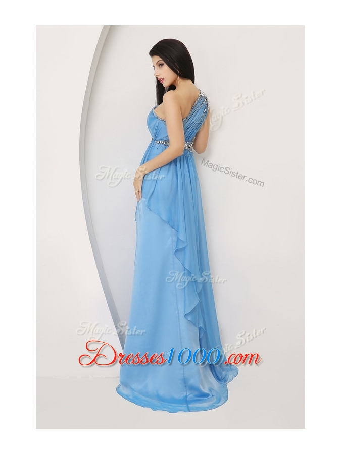 Elegant Empire One Shoulder Prom Dresses with Beading and Ruching