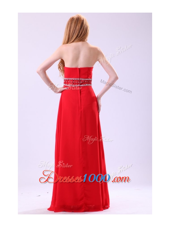 Elegant Empire Strapless Red Prom Dresses with Beading