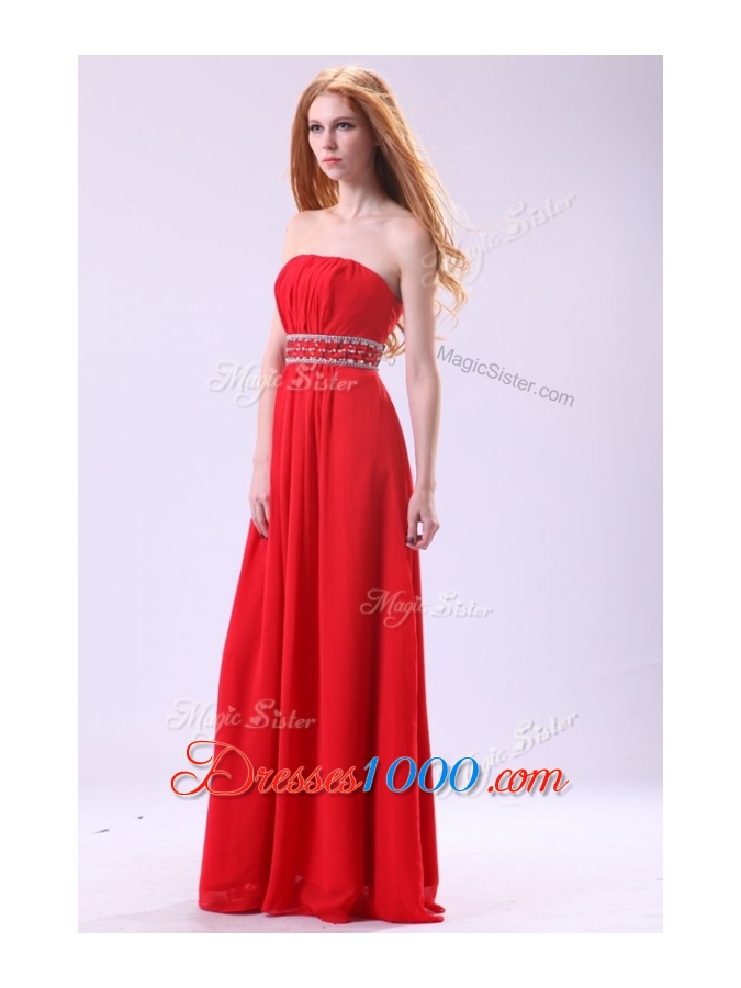 Elegant Empire Strapless Red Prom Dresses with Beading