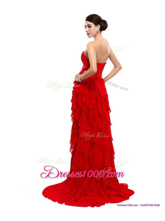 Elegant High Low Ruffled Layers Prom Dresses with Beading