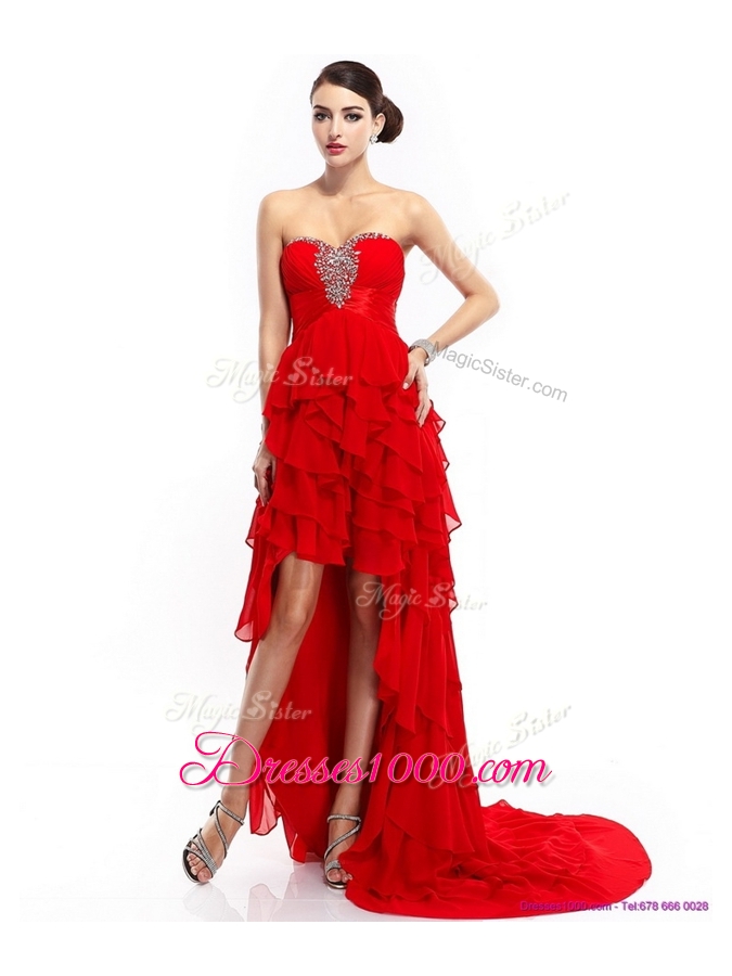 Elegant High Low Ruffled Layers Prom Dresses with Beading