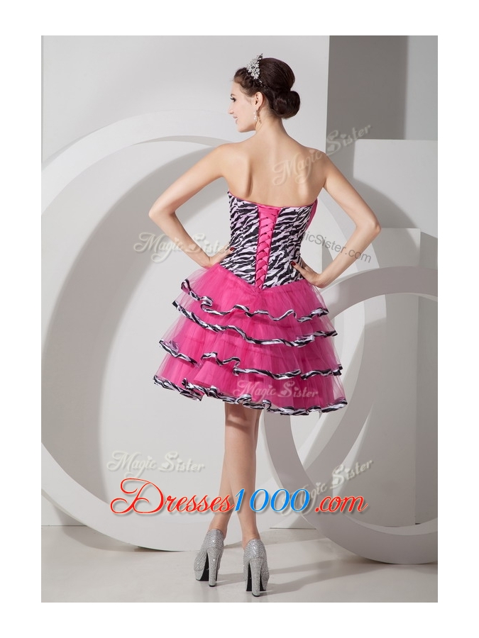 Elegant Sweetheart Leopard and Ruffled Layers Prom Dresses