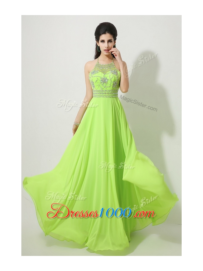 Lovely Halter Top Beading Prom Dresses for 2016