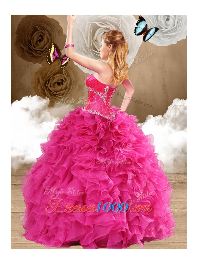 New Style Ball Gown Fuchsia Sweet 16 Dresses with Ruffles