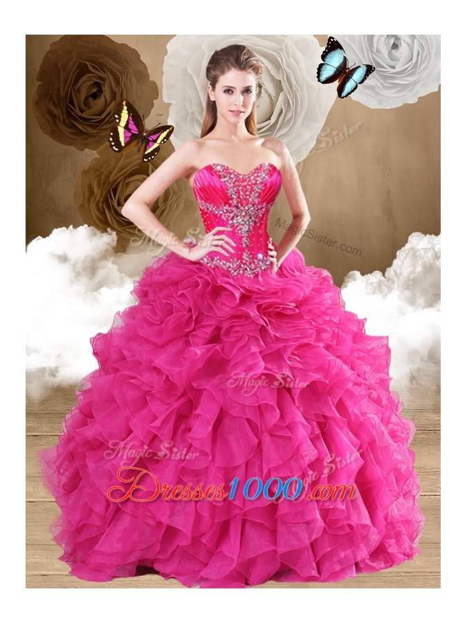 New Style Ball Gown Fuchsia Sweet 16 Dresses with Ruffles