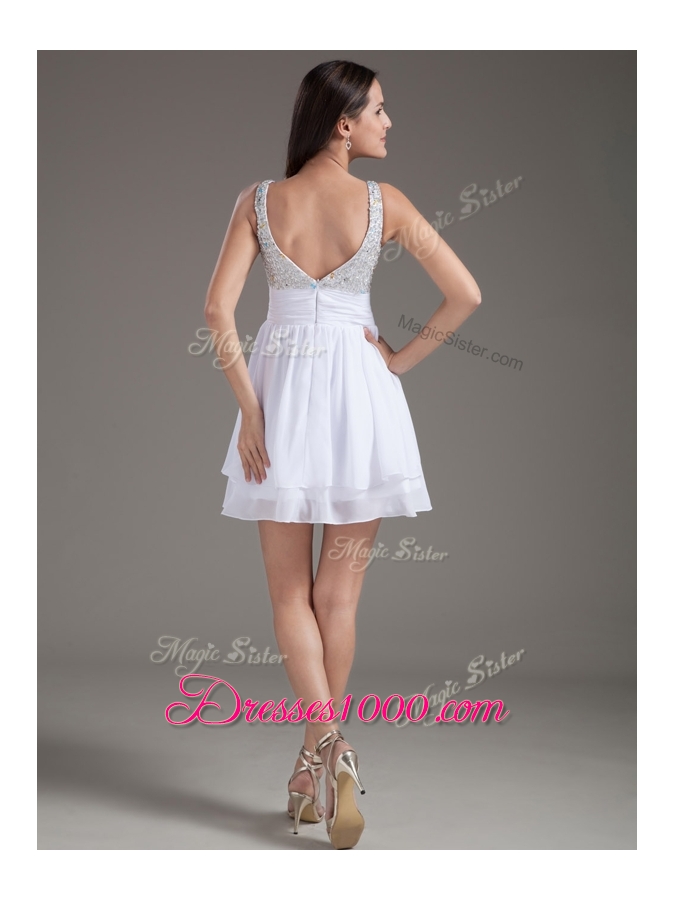 Perfect Short Straps Beading White Prom Dresses for 2016