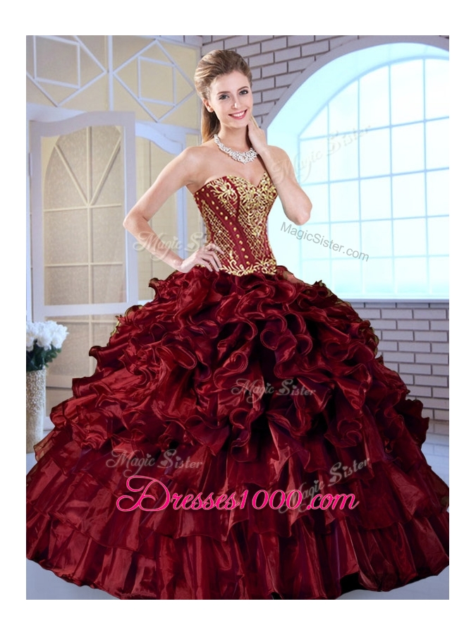 Wonderful Ball Gown Sweetheart Sweet 16 Dresses with Ruffles and Appliques
