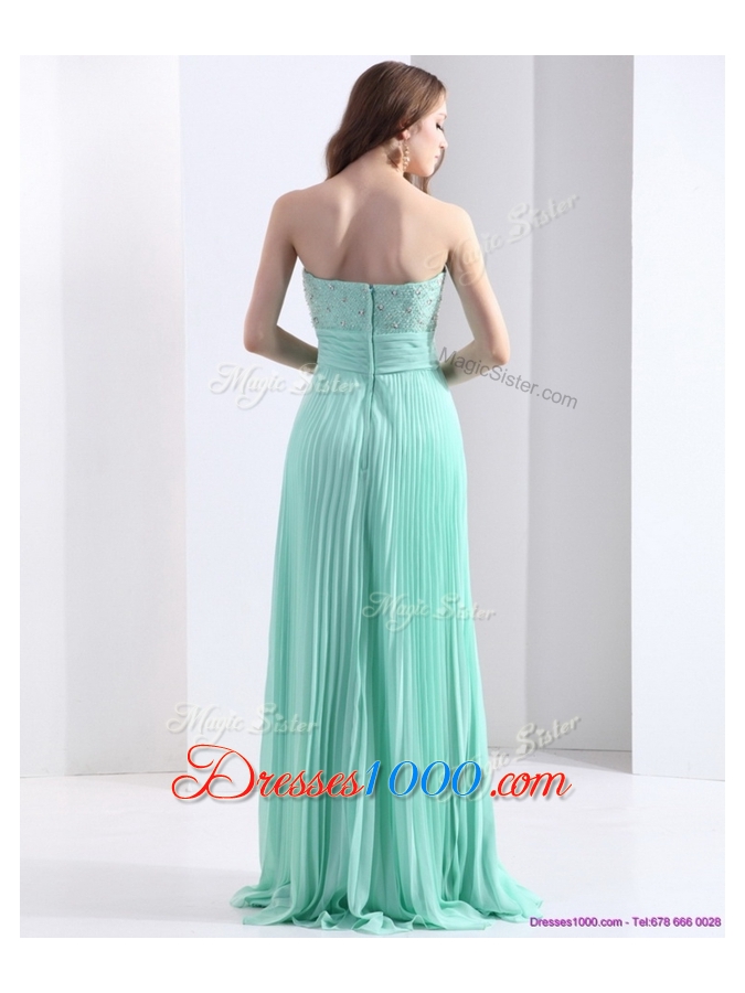 2016 Lovely Beading and Sequins Apple Green Prom Dresses with Brush Train