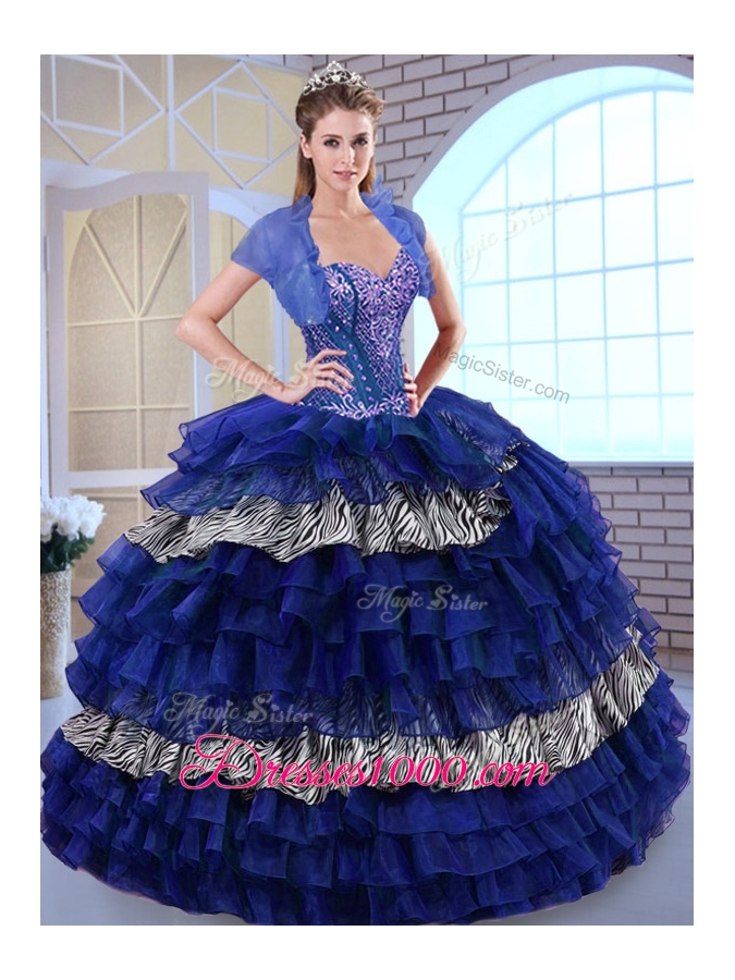 Beautiful Sweetheart Ball Gown Ruffled Layers and Zebra Quinceanera Dresses